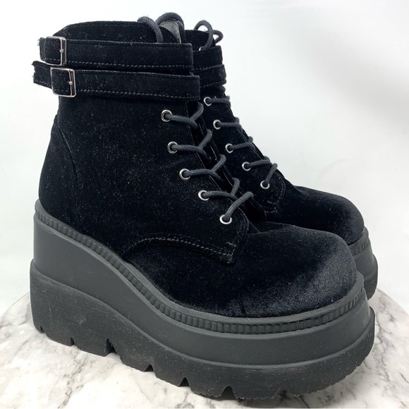 Demonia Shoes - Demonia Velvet Technopagan Lace Up Mega Platform Chunky Boots 10-10.5 Goth Punk